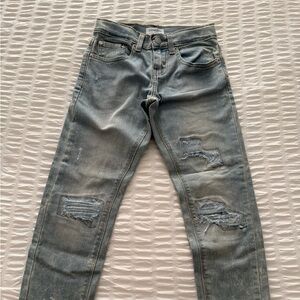 Levi's Denizen Light Blue Distressed Skinny Jeans Taper Leg Boys Size 8 Regular